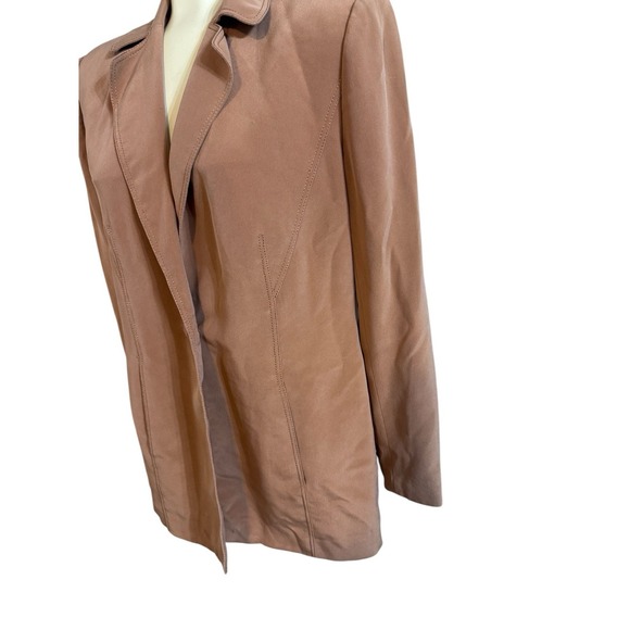 Kathrine Kelly 100% Silk LuxuryBlazer Jacket Coat  Brown Tan Soft Leather Look 8 - Picture 5 of 8